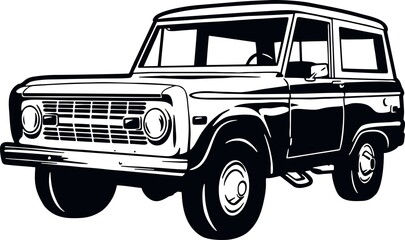 Classic Truck, Muscle car, Classic car, Stencil, Silhouette, Vector Clip Art - Truck 4x4 Off Road - Offroad car for tshirt and emblem © Natalya