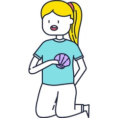 Little girl child play with sea shell vector icon