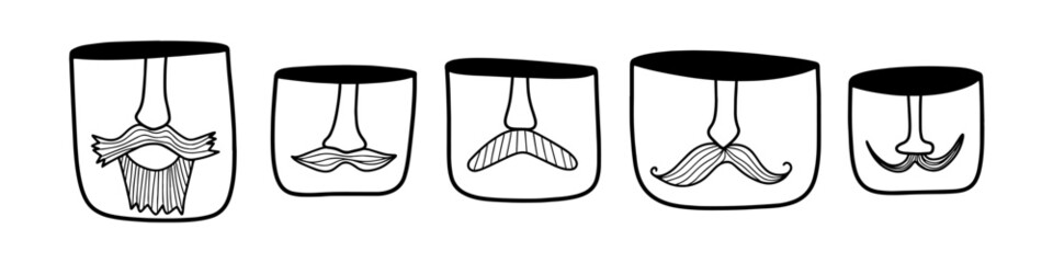 Set of hipster plant pots with nose and moustache