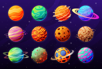 Fantastic planets at outer space galaxy collection vector 3d illustration universe body sphere