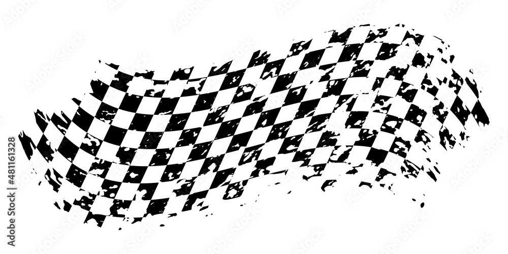 Aufkleber grunge waving car race flag with scratches, checkered pattern of start and finish of auto rally