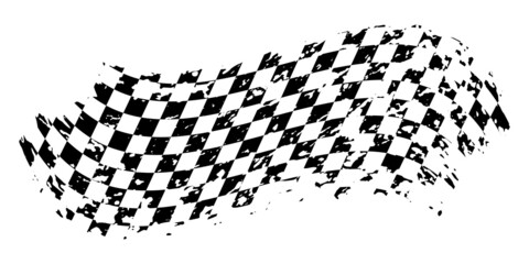 Grunge waving car race flag with scratches, checkered pattern of start and finish of auto rally