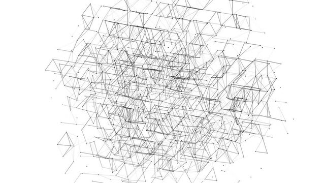 Abstract geometric background. Movement of connected lines and dots.The concept of science, technology, business, space. Looped animation. 4K
