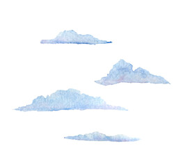 Soft clouds watercolor hand drawn clipart set