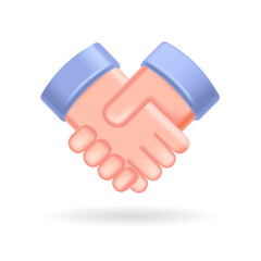 3D handshakes, the concept of partnership agreements, a successful deal. Isolated trend illustration on a white background of three-dimensional hands shaking hands. Vector graphics