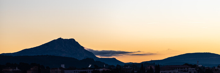 the Sainte Victoire mountain in the light of a winter morning