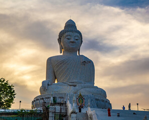 Fototapeta premium Aerial view of Big Buddha viewpoint at sunset in Phuket province, Thailand