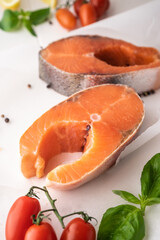 raw trout steak before cooking. freshwater fish of the salmon family. for advertising and recipes