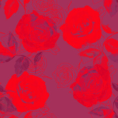 Roses seamless pattern.Image on a white and color background.Seamless pattern.