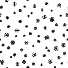 Seamless pattern of black snowflakes on a white background. Simple pattern for backdrops, wrapping paper and seasonal design. Christmas background with snow in scandinavian style - 481164105