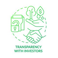 Transparency with investors green gradient concept icon. Safe partnership. Business abstract idea thin line illustration. Isolated outline drawing. Roboto-Medium, Myriad Pro-Bold fonts used