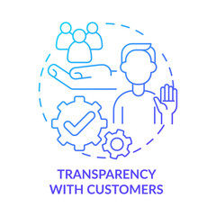 Transparency with customers blue gradient concept icon. Trustful company service abstract idea thin line illustration. Isolated outline drawing. Roboto-Medium, Myriad Pro-Bold fonts used