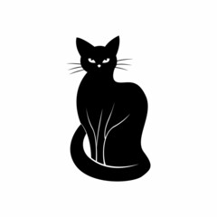 Mystical Black cat on white background.