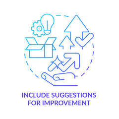 Include suggestions for improvement blue gradient concept icon. Business success abstract idea thin line illustration. Isolated outline drawing. Roboto-Medium, Myriad Pro-Bold fonts used