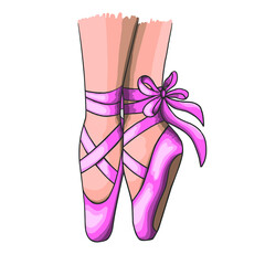 Ballerina is legs in pointe shoes. Isolated stock vector illustration