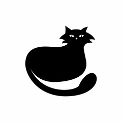 Mystical Black cat on white background.