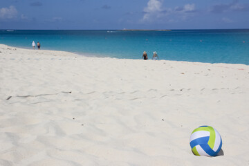 Fototapeta na wymiar Beach ball on caribbean coast in Nassau, Bahamas