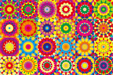 24 seamless textures for creativity. Pattern in kaleidoscope style.