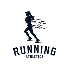 Running Woman silhouette Logo with Finish ribbon