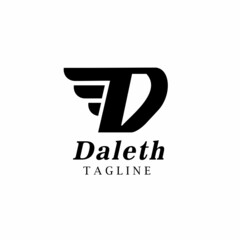 Point Letter D Logo. Daleth Lettering Design Vector with wings