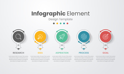 Infographic design template with icons and 5 steps OR five process.