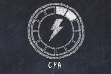 Chalk drawing of low energy indicatior. KPI concept, low CPA