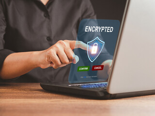 Data encryption online cyber security privacy concept. Padlock icon and internet technology...