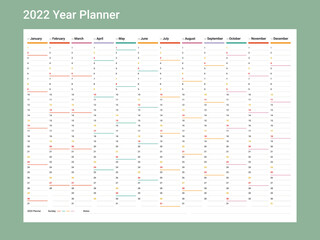 2022 year planner. Wall calendar planner. 2022 planner template. Business vertical calendar.