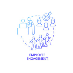 Employee engagement blue gradient concept icon. Appriciate workers commitment. HR abstract idea thin line illustration. Isolated outline drawing. Roboto-Medium, Myriad Pro-Bold fonts used