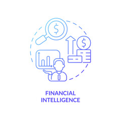 Financial intelligence blue gradient concept icon. Business management skills abstract idea thin line illustration. Isolated outline drawing. Roboto-Medium, Myriad Pro-Bold fonts used