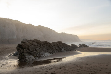 rock in zumaia beach without people