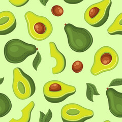 Avocado Fruit Seamless Pattern on Light Background. Vector