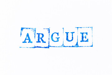 Blue color ink rubber stamp in word argue on white paper background
