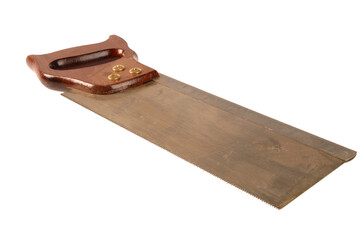 A used, dirty mitre saw isolated on a white background.