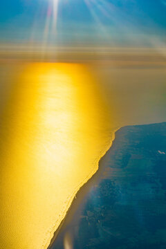 View from an airplane window to Baltic Sea