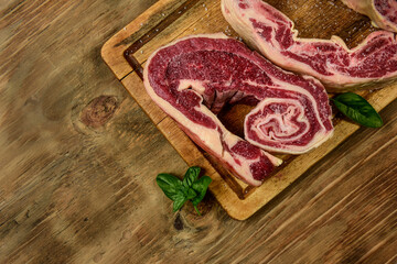 Cow ribs presented on the table, Patagonia Argentina.