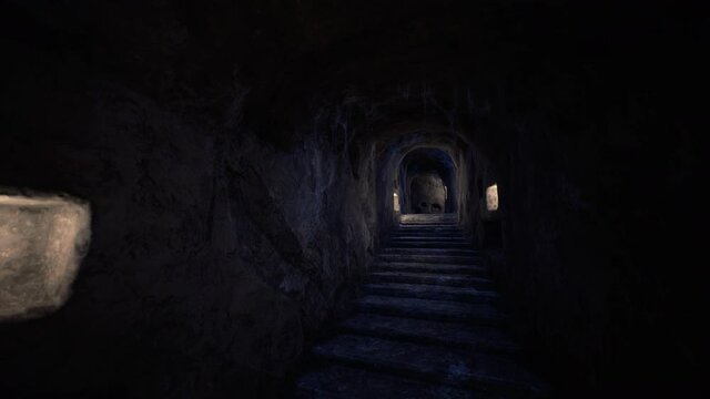 old dark catacombs with candles