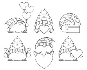 Outline Cute Gnome with a heart for coloring book