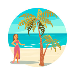 Fototapeta na wymiar People on summer vacation. Girl in bikini on the beach.