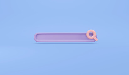 3D Rendering of search bar magnifier icon on background concept of searching on internet. 3D render illustration cartoon style.