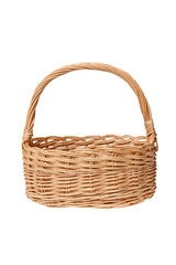 Fototapeta na wymiar Big wicker basket on a white background. The basket is made of vines. Handmade. Empty wicker basket isolated on white