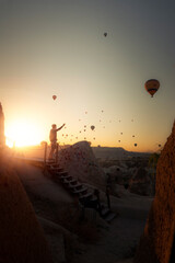 silhouette of a person on a sunset. Cappadocia, (kapodokya) Turkey