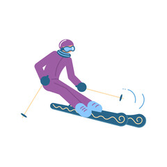 Cartoon skier in motion isolated on white background
