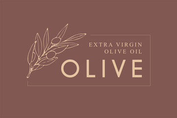 Elegant Logo template with olive branch - simple linear style