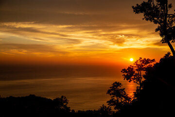 Aerial view of Big Buddha viewpoint at sunset in Phuket province, Thailand