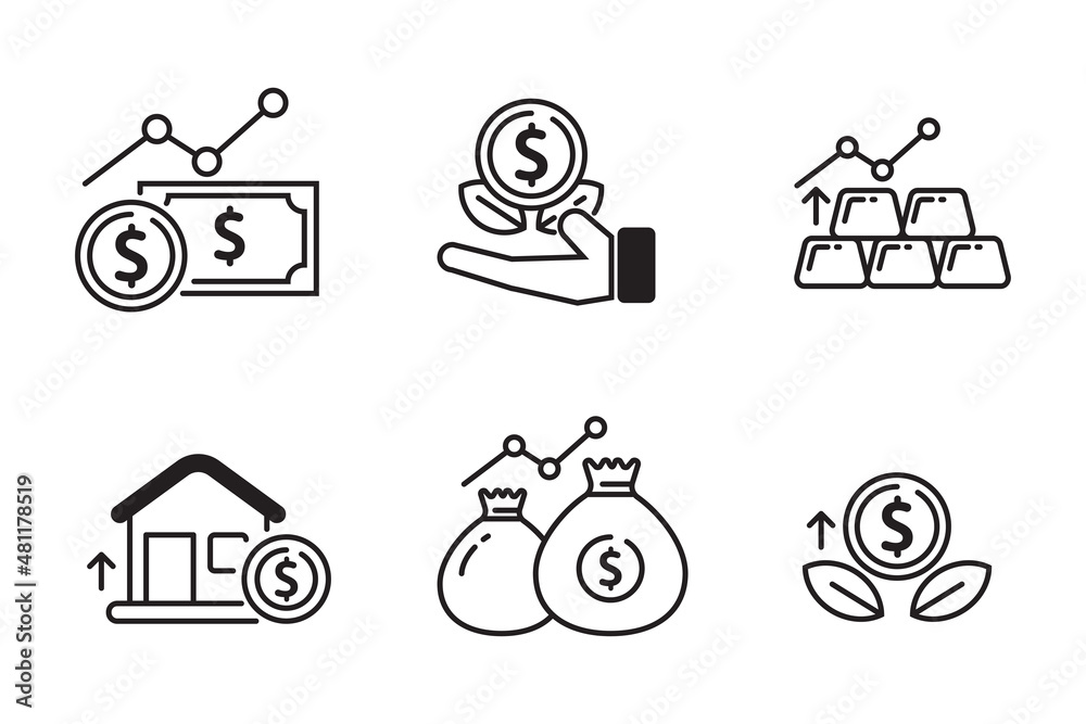 Canvas Prints set of investment icon in a linear style and black color isolated on white background