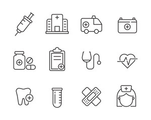 Set of medical icon with thin line design isolated on white background