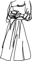 One line-art  sketch of a person in a dress