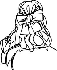 One line-art  sketch of a head with a bow