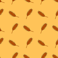 Wheat seamless pattern. Cereal crop sketch.
